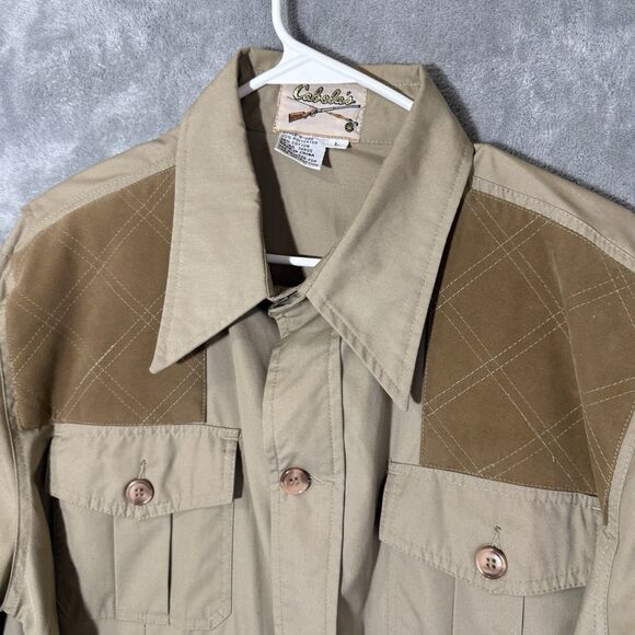 Vintage Cabelas Jacket Mens L Tan Hunting Shooting Fishing Safari Field Belted - Picture 2 of 9
